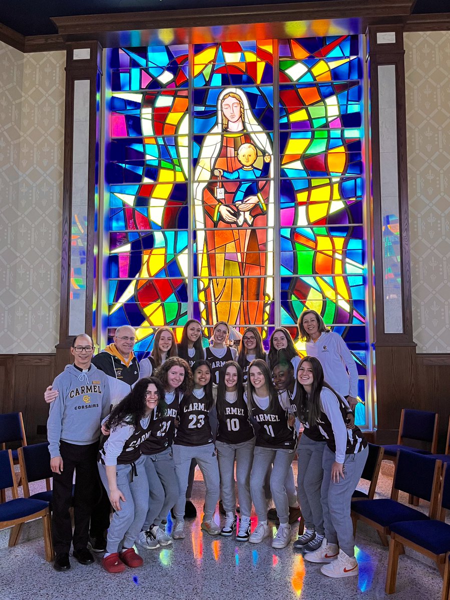CCHSMission's tweet photo. We are praying for @CorsairsGBB today as they play in the @IHSA_IL State tournament! Our Lady of Mt. Carmel, pray for us! https://t.co/4xWntlr8z8