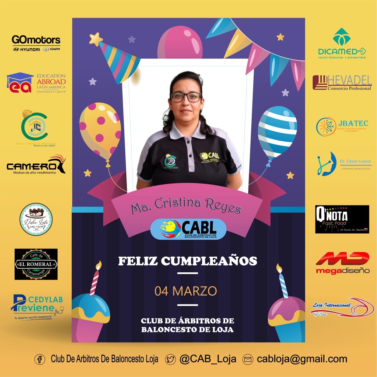 CabLoja's tweet photo. Un año más se queda atrás y uno nuevo llega para que lo llenes de SONRISAS, ALEGRÍA y momentos especiales. Te deseamos mucha FELICIDAD para tu CUMPLEAÑOS. https://t.co/7DffbZJxW6