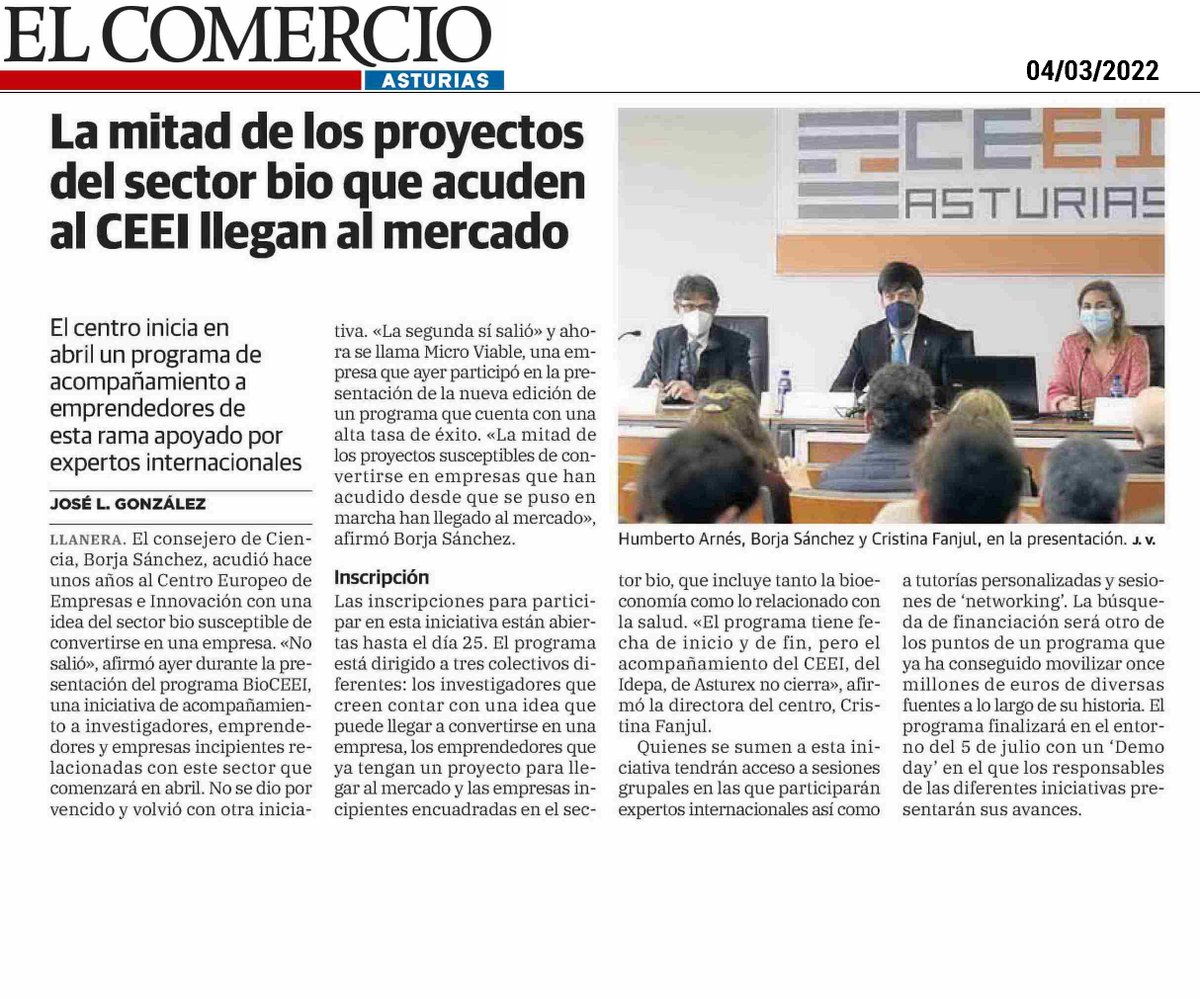 ceeiasturias's tweet photo. La Jornada de presentación de nuestro Programa  #BioCEEI 🌱🔬 en el diario 📰 El Comercio.

👀👉 https://t.co/FkD8nsrcmR

@SCTAsturias - @ceeiasturias https://t.co/Wc0bGVVKyv