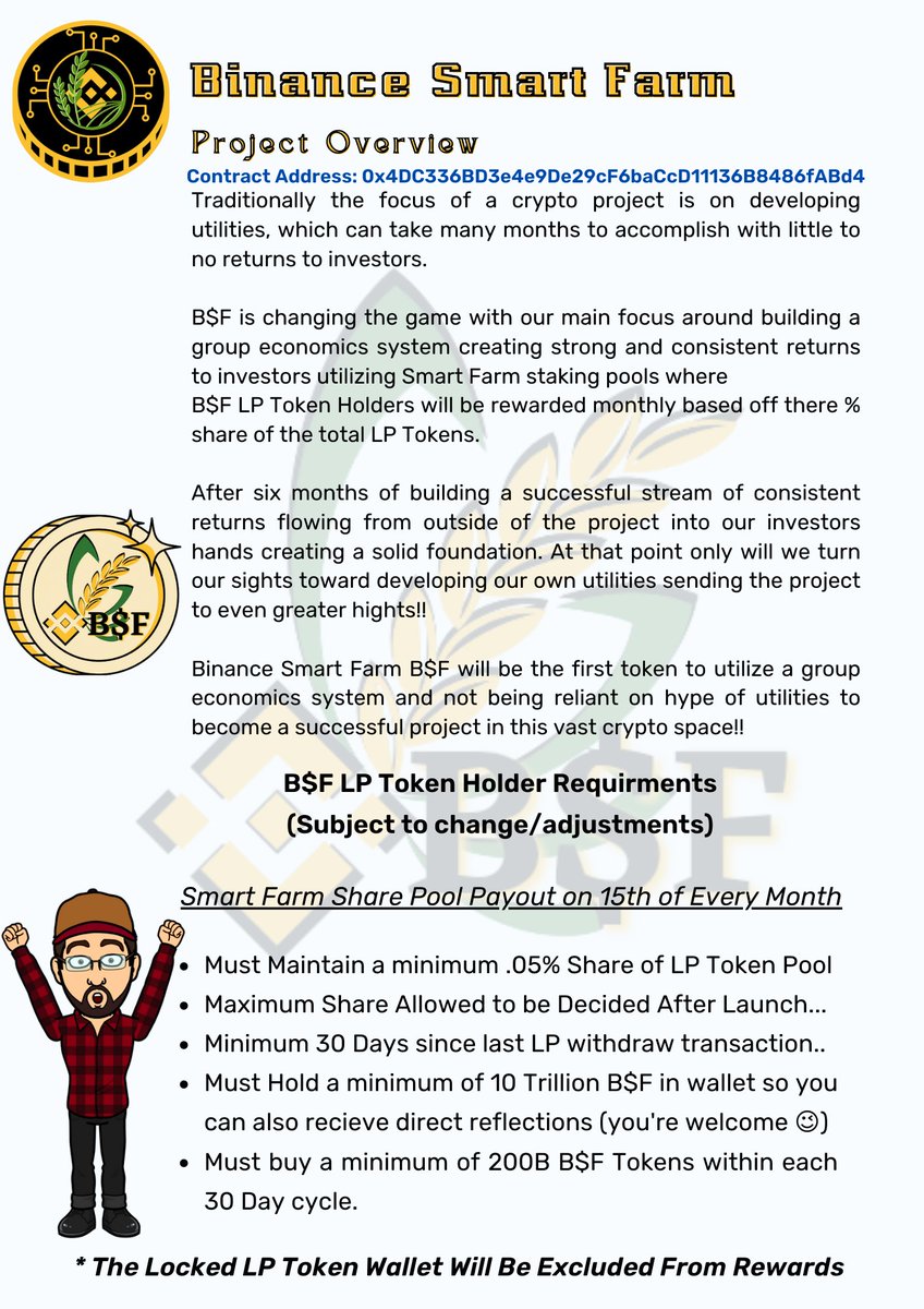 bnbsmartfarm's tweet photo. Check out our B$F Farm Notice!!💎🌾

#BinanceSmartFarm #whitepaper #cryptocurrency #DeFi #BSCGems https://t.co/DTW2GL6dlH