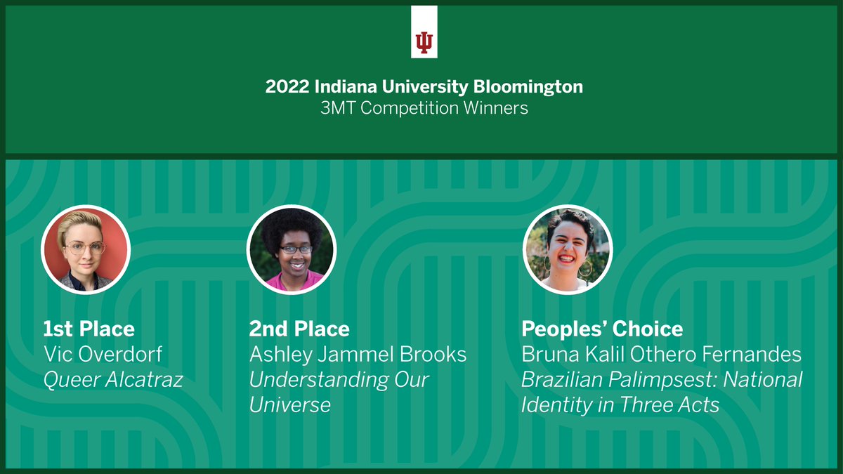 IUgradschool's tweet photo. Congratulations to the winners for the 2022 IUB 3MT competition! #Hoosier3MT https://t.co/j4zM93u5wS