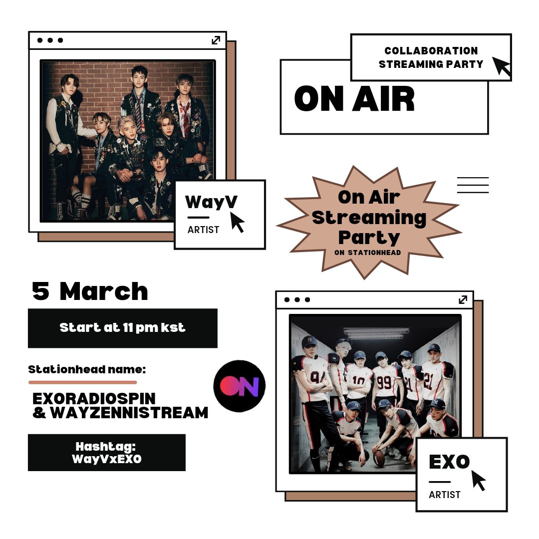 EXORadioSpin's tweet image. [📻] Join us for WayVxEXO @STATIONHEAD Streaming Party on station 'EXORADIOSPIN' with special guest @WayZenNiStream🕺🏻✨️

🎧 2022.03.05. 11PM KST

#EXO #엑소 @weareoneEXO
#WayV @WayV_official