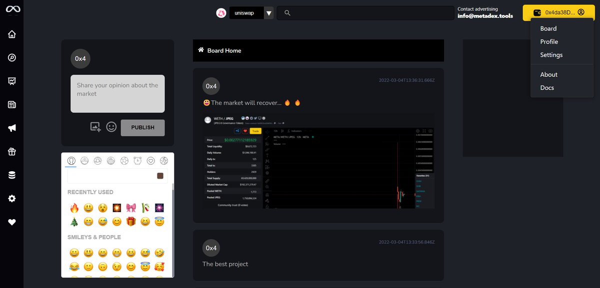 metadexapp's tweet photo. Coming soon new functionality

Board will be something unique in MetaDex, where the community will be able to share their news and interesting projects, this functionality will allow them to interact in a decentralized way

 $DEXT $SHIB $UNI #UNISWAP #BINANCE #POLYGON #SHIBARMY https://t.co/I4MuxDbnXI