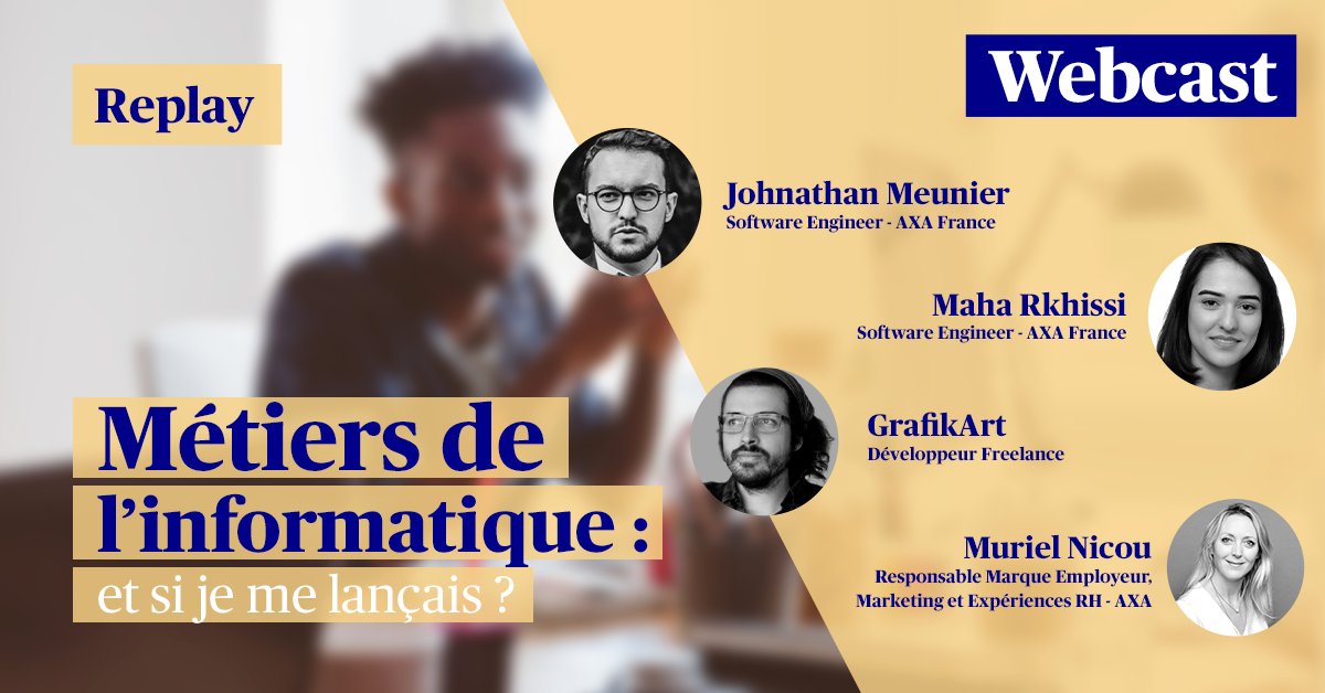 AXAJobs_fr's tweet photo. L’#informatique : une filière d’avenir avec de multiples débouchés ! Et si vous vous lanciez ?  Ne manquez pas le replay du dernier #AXAWebcast sur le sujet avec nos experts de choc 😉 

Le replay c'est ici👉🏻 https://t.co/cGpFXFWGiN
#IT #AXAGuildeDev https://t.co/UYhSsOvg8O