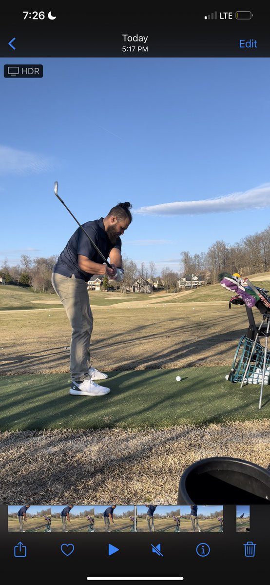 TRJ617's tweet photo. Day 1 of swing change. I’ve always had a tendency to use my arms too much(baseball), working on keeping my hands behind me. Promoting more of a draw bias on the ball while increasing swing speed/efficiency of energy transfer into the ball. #golf #goloworgohome https://t.co/6PHT9aEJue