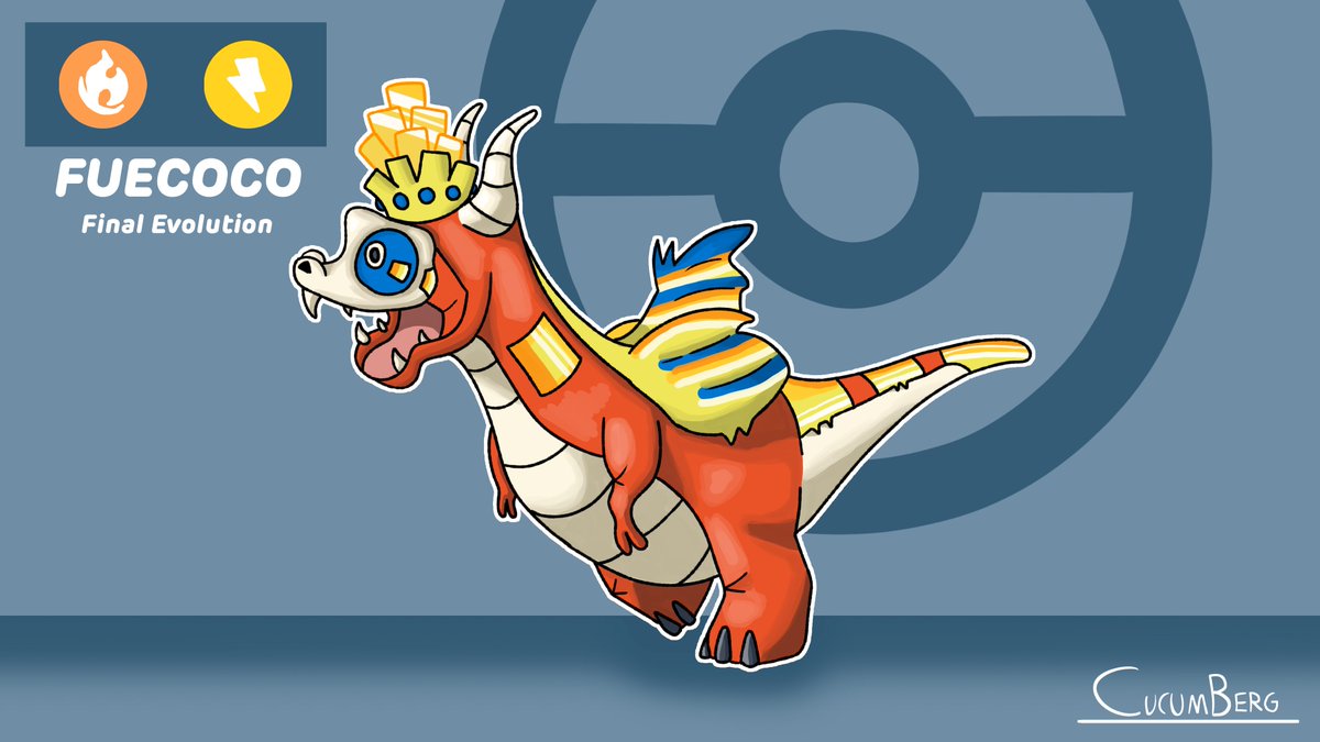 CucumbergArt's tweet photo. I am so hyped for the Pokemon #GenerationIX! I tried to come up with design for the #Fuecoco's final evolution: https://t.co/gbDIO9xqGM
