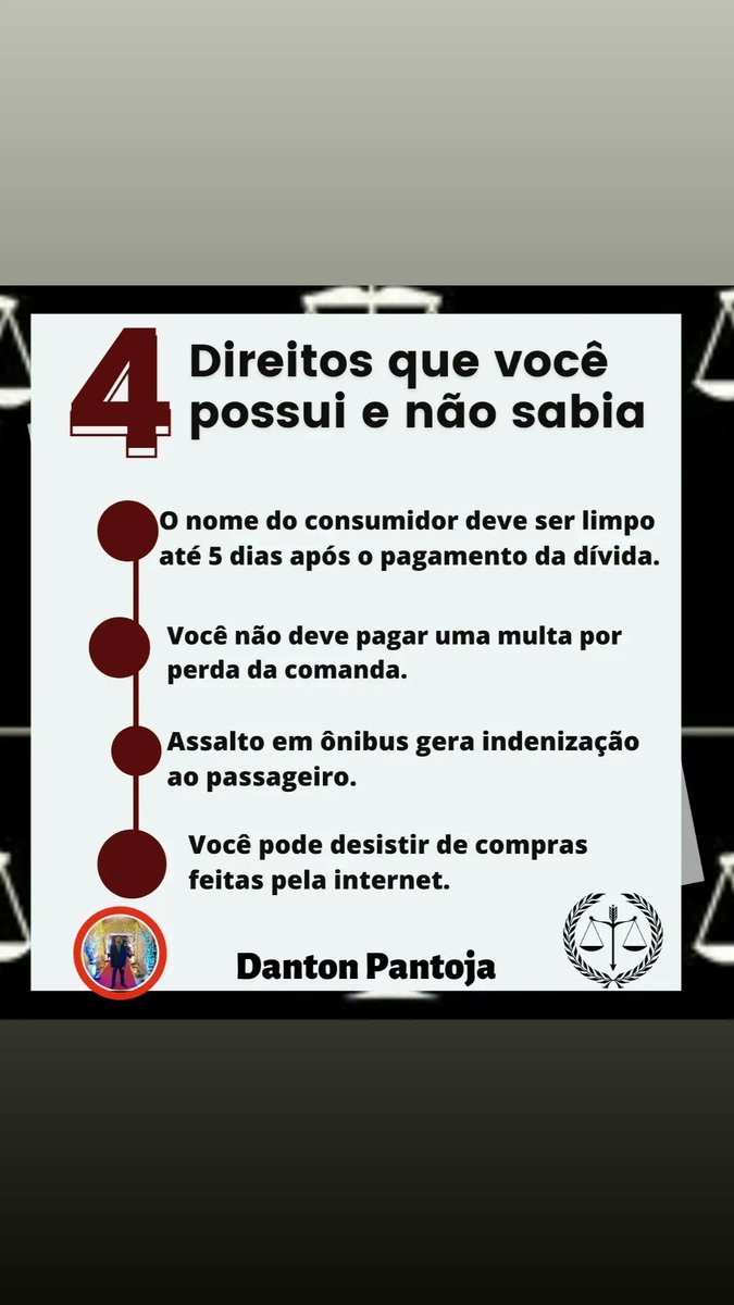 dantonpantoja's tweet image. Hoje vamos falar sobre 4 diretos que muitas pessoas da nossa sociedade possuem mas não sabiam sobre na sua vida nas diversas situações. 

Você já passou por alguma situação dos exemplos? Se sim conseguiram resolver ou melhorar a situação?

#diretos #direitopenal #compras #oab