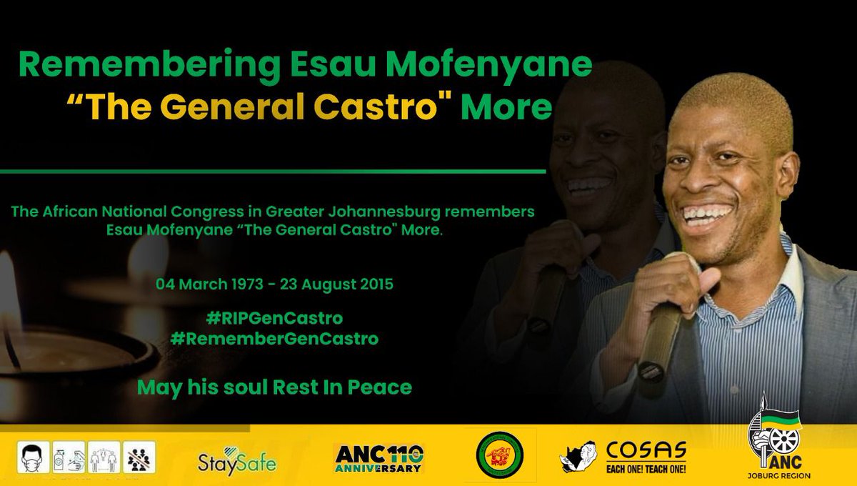 ANCJHB's tweet photo. The African National Congress in Greater Johannesburg Region remembers Cde Esau Mofenyane More.

May His Soul Continue To Rest In Peace "The General Castro"
 🖤💚💛✊ 

#RIPGenCastro
#RememberGenCastro https://t.co/Z1XDcKX2PH
