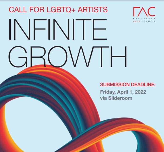 FredArtsCouncil's tweet image. 📣CALL FOR LGBTQ+ ARTISTS📣 
LGBTQ+ artists are invited to submit artworks that consider and respond to the idea of infinite growth for our upcoming exhibit at the FAC Art Center! 

The deadline for entries is April 1st. Visit frederickartscouncil.org/news-events/ca… for more information.