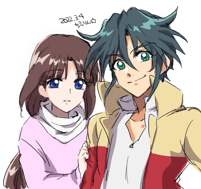 #リプきたキャラの顔だけ描くちえりんさん
『機動新世紀ガンダムX』 ガロード・ランとティファ・アディール 