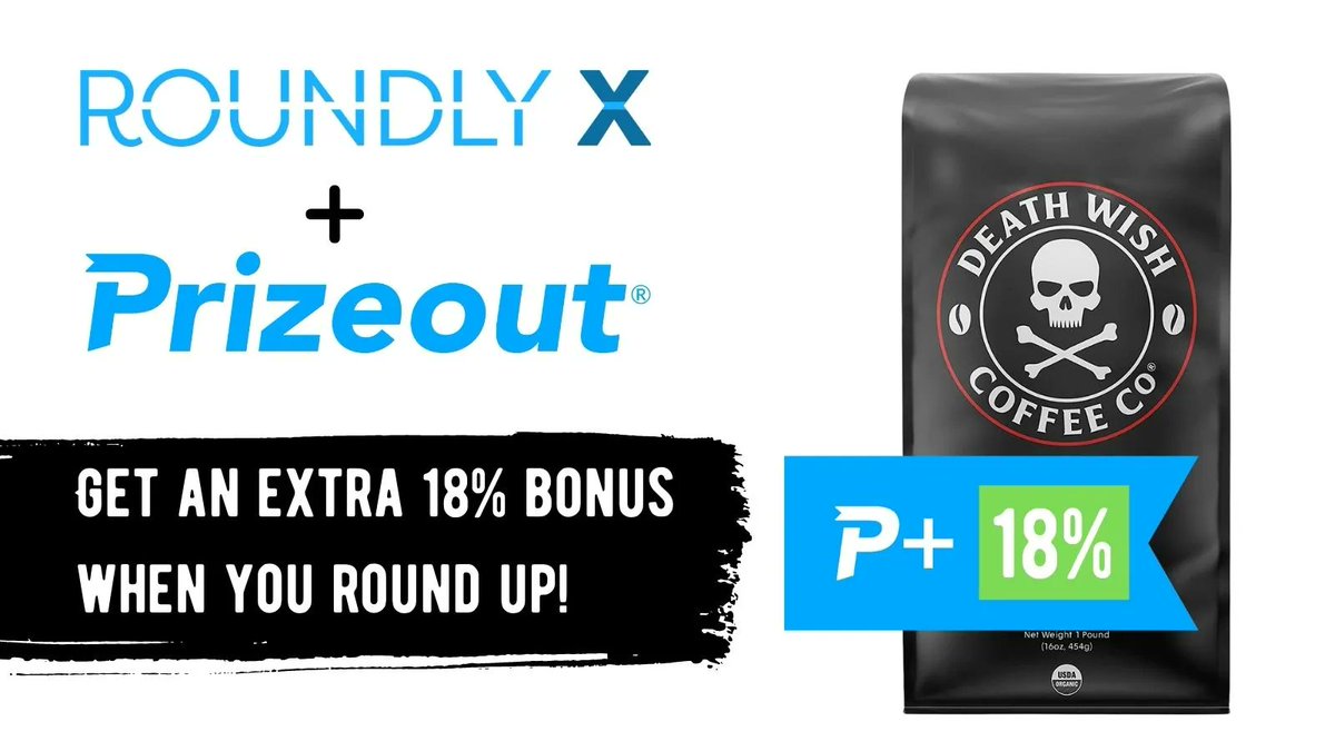 RoundlyX's tweet image. Happy Friday! Welcome the weekend with @DeathWishCoffee! ☕ 

We’ve got you covered with an extra 18% bonus when you #roundup with @ThisIsPrizeout. 

Here’s a rundown on linking #Prizeout to @Roundlyx: buff.ly/35JPoAU

It’s as easy as a pour-over. #ButFirstCoffee