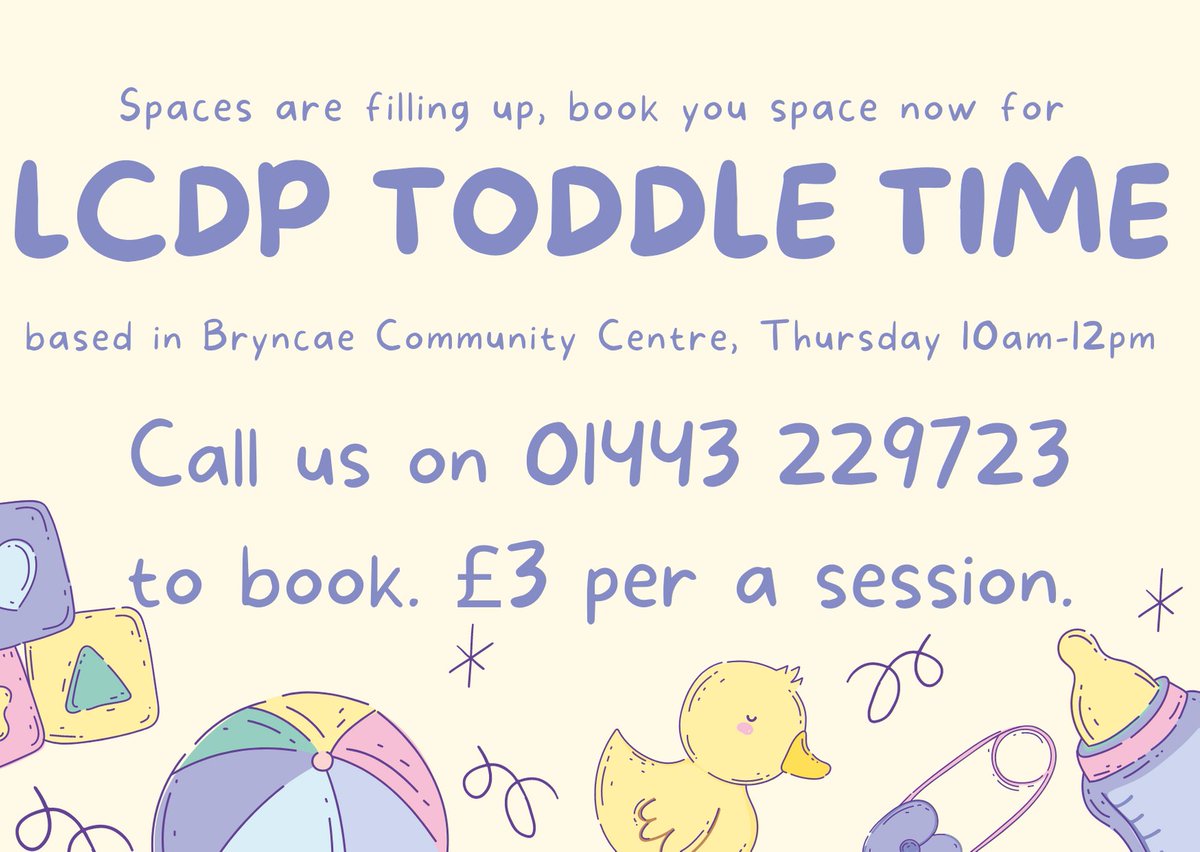 Don't forget, Toddle Time is back next Thursday on March 10th. Spaces fill up fast so book ahead to avoid disappointment. Call us on 01443 229723 to book your space.

#lcdptoddletime