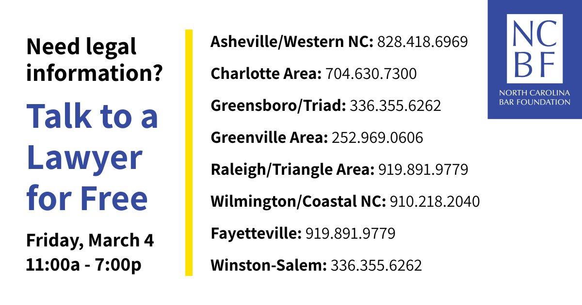Will Quick (@wquick324) on Twitter photo #4ALLNCBF is here! Have a NC legal question? Get your answer today by calling the #4ALL Service Day phone bank in your area through 7 PM. Maybe I'll be on the other end of the line! Thanks <a href="/NCBAorg/">North Carolina Bar Association</a> and <a href="/NCBForg/">North Carolina Bar Foundation</a> for putting together a great event year after year! #4ALLNCBF is here! Have a NC legal question? Get your answer today by calling the #4ALL Service Day phone bank in your area through 7 PM. Maybe I'll be on the other end of the line! Thanks <a href="/NCBAorg/">North Carolina Bar Association</a> and <a href="/NCBForg/">North Carolina Bar Foundation</a> for putting together a great event year after year!