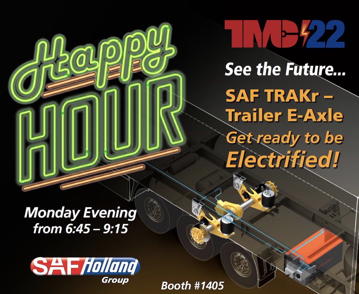 SAFHOLLAND's tweet photo. Attention commercial vehicle transportation professionals! 

We will be hosting a happy hour opening night in Booth #1405 at #TMCAnnual22!!

Stop by to see what SAF-HOLLAND has in store for the future of the industry! https://t.co/I5wcfiJJF6