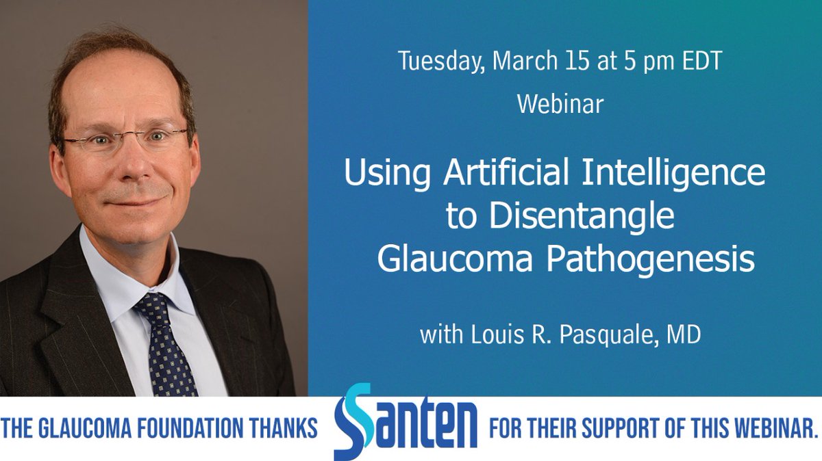 Please join us on Tuesday, March 15 at 5 pm, EDT to learn how artificial intelligence will impact glaucoma prevention and treatment. bit.ly/3JwMtdz #ArtificialIntelligence #MedTwitter #glaucoma #theglaucomafoundation #tgf