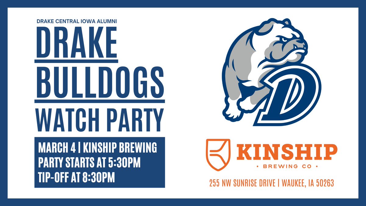 TomFlorian1's tweet photo. Things to do on today’s list:
✅ Wear Drake gear
✅ Go All In for Drake (https://t.co/9CJWikwap7)
✅ Register for Game Watch Party at @KinshipBeer (https://t.co/kAhLP2fT8W)
@DrakeUniversity @DUBulldogs @DrakeAlumni @DrakeBulldogsMB
#DrakeALLIN #BeBlue #ThisIsDrake https://t.co/7BSYxb9RH3