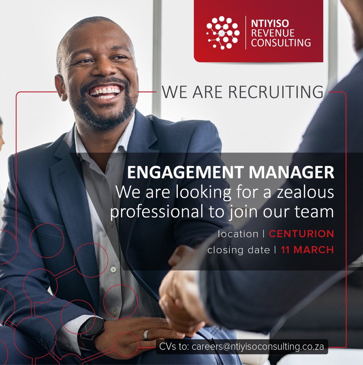 Join our team!

Click on the link to apply: ntiyisoconsulting.co.za/positions/

#TruthTrustResults
#NtiyisoConsultingGroup
