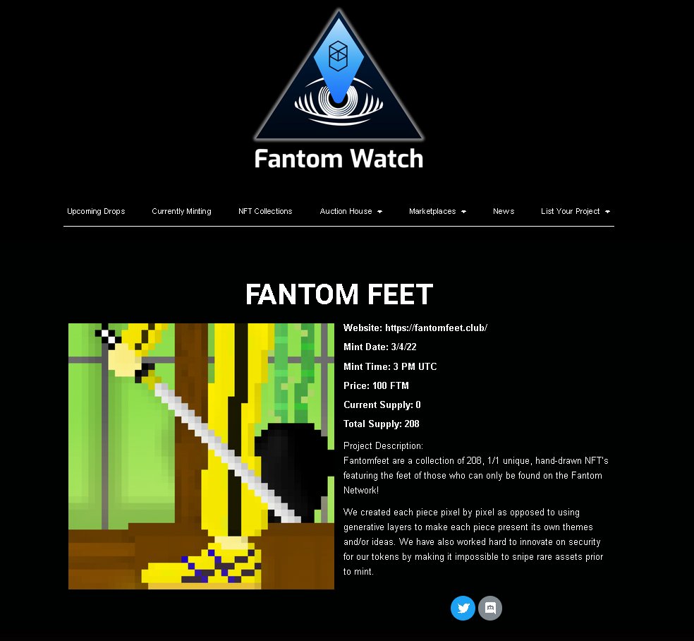 _NFTWatch_'s tweet image. 🚨Minting Soon🚨
@FantomFeet 
**Price update** 100 FTM
fantomfeet.club
#ftmwatch #ftm #ftmNFT