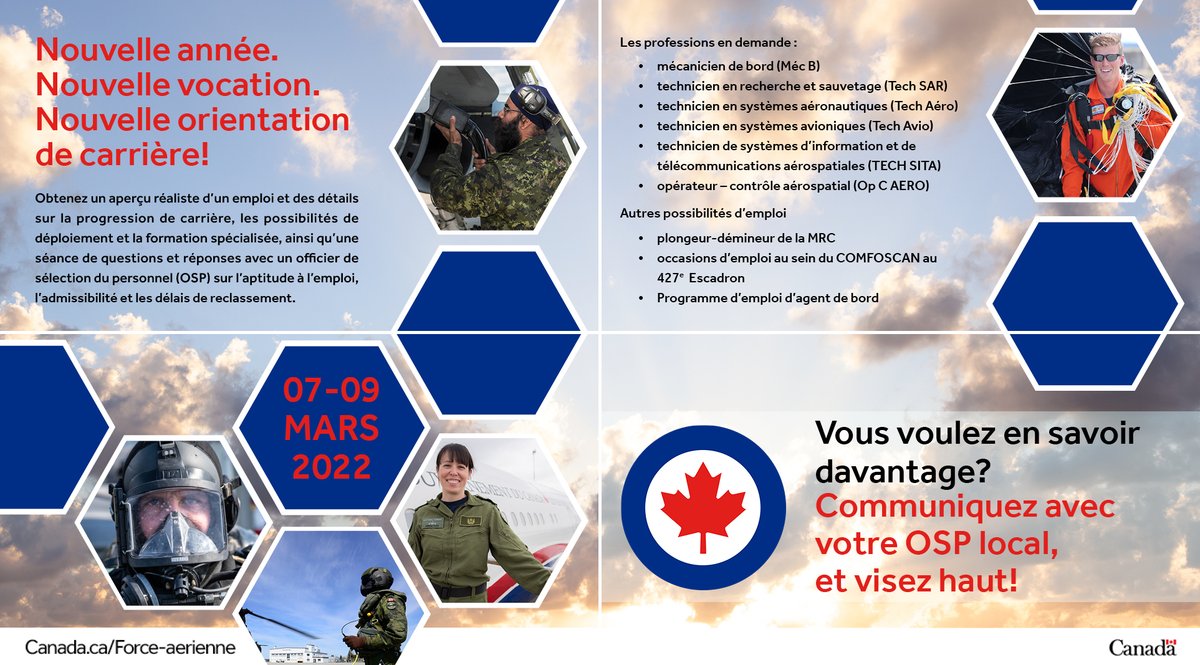 ARC_RCAF's tweet photo. Êtes-vous militaire actif ou du rang des FAC, dans la Force régulière ou la Première réserve?
@ARC_RCAF, @MarineRoyaleCan et le #COMFOSCAN veulent vous parler de la possibilité de vous joindre à l’un des métiers en demande qui donneront une nouvelle orientation à votre carrière. https://t.co/pzf1YBLEqz