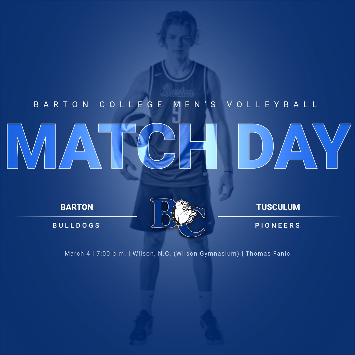 Barton College Athletics (@bartonathletics) on Twitter photo GAME DAY!
๐: Barton vs. Tusculum
๐: Wilson, N.C. (Wilson Gymnasium)
๐ฐ๏ธ: 7:00 p.m.
๐: bit.ly/3I8dl2y
๐น: bit.ly/3jEWb3v
Pictured: Thomas Fanic
<a href="/ConfCarolinas/">Conference Carolinas</a> . <a href="/BartonVB/">Barton College Vball</a> GAME DAY!
๐: Barton vs. Tusculum
๐: Wilson, N.C. (Wilson Gymnasium)
๐ฐ๏ธ: 7:00 p.m.
๐: bit.ly/3I8dl2y
๐น: bit.ly/3jEWb3v
Pictured: Thomas Fanic
<a href="/ConfCarolinas/">Conference Carolinas</a> . <a href="/BartonVB/">Barton College Vball</a>