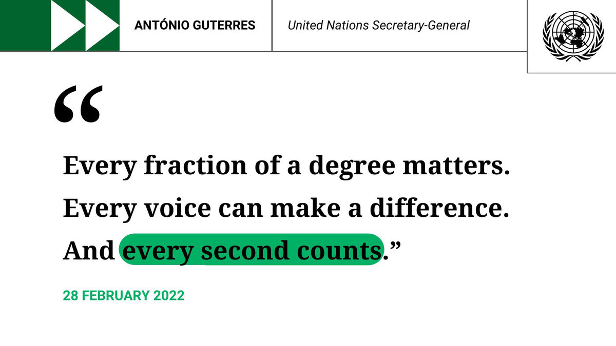UN_Vienna's tweet photo. #IPCC released its latest #Climate report. 

“Every fraction of a degree matters.
 
Every voice can make a difference.
 
And every second counts.”

-- @antonioguterres, United Nations Secretary-General
➡ https://t.co/BunXUg2wP8 https://t.co/bKsY104L8O