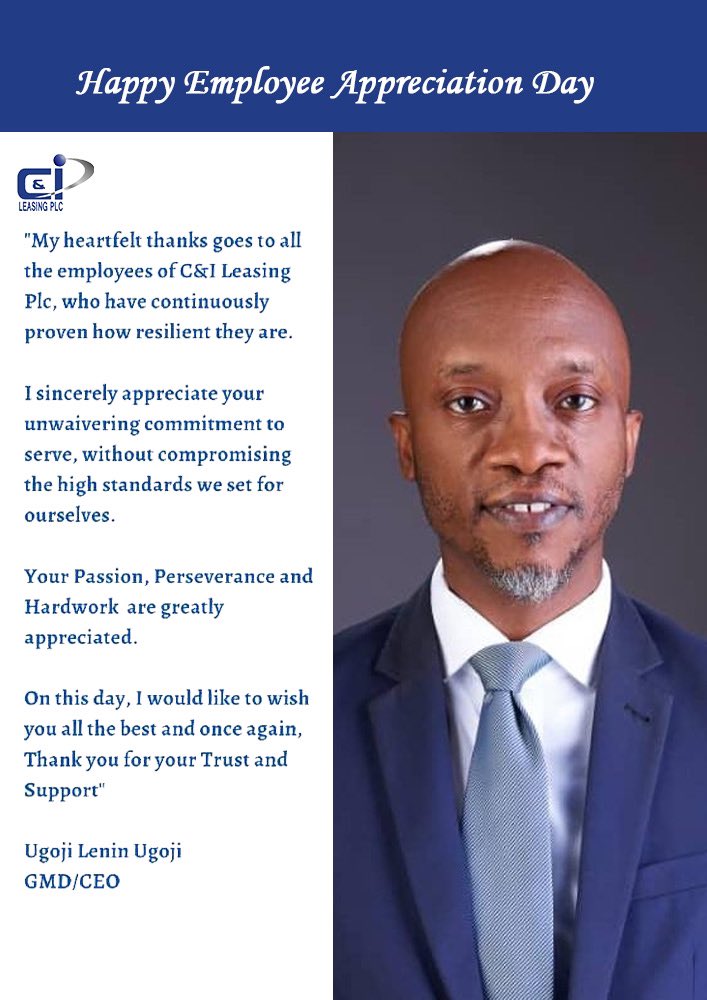 CILEASINGPLC's tweet image. Happy Employee Appreciation Day to the entire C &amp;amp; I Leasing Plc. team. We appreciate you all. #employeeappreciation #employeeappreciationday