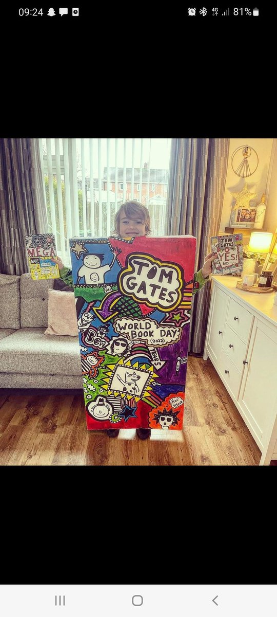 mhenderson736's tweet photo. @LizPichon my son wanted to do something a bit different for world book day and since the Tom gates book are his favourite he decided to go as a Tom gates book https://t.co/o40uwwVu4H