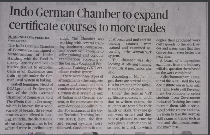 IndoGerman's tweet photo. Memorandum of Understanding was signed between IGCC Dualpro &amp; Food Industry Capacity and Skill Initiative(FICSI) to train people under German Dual System in baking.

To know more: https://t.co/YSvhAKTr3O
@the_hindu 

#dualpro #igcc #India #Germany #skilling #coaching #coach https://t.co/qorqfu0fZU
