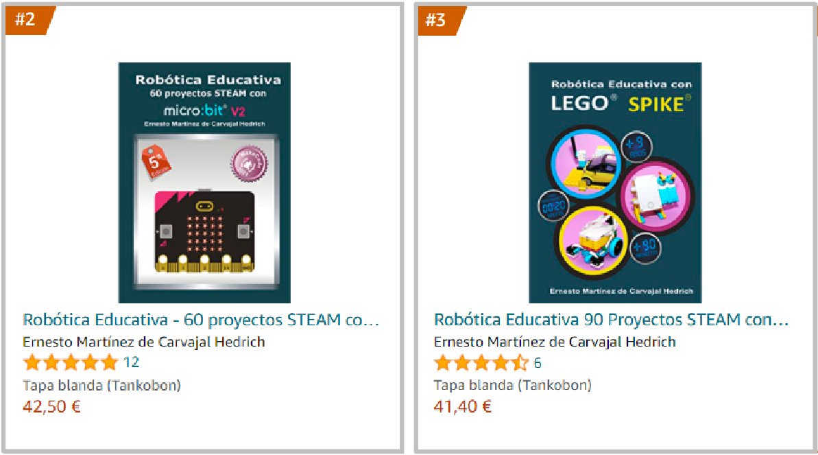 emartinezch57's tweet image. Muchas gracias a nuestros lectores por situar dos de nuestros libros de Robótica Educativa en lo más alto del ranking. Pronto os anunciaremos nuevos títulos!
#emchtechbooks #roboticaeducativa #STEAM #microbit #LegoSpikePrime