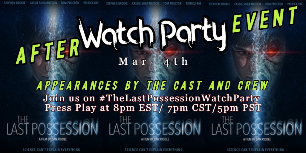 🎈#TheLastPossession #WatchParty🎉 with cast appearances🎈

This #indie premières at 6pm ET TODAY (includes a live chat): youtube.com/watch?v=cBC0y3…

Our rewatch starts at 8pm ET with actors <a href="/iStephenBrodie/">Stephen Brodie</a> <a href="/ActorCassieShea/">Cassie Shea Watson</a> <a href="/thePatriciaRae/">Patricia Rae</a> on #TheLastPossessionWatchParty. Follow em!