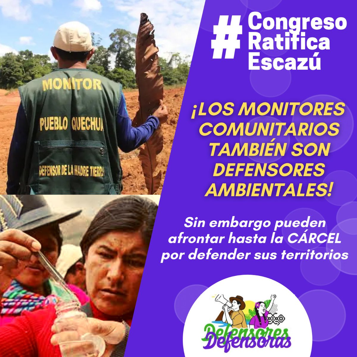 La/os ronderos, pescadores, campesinos, defensores de las lomas, monitores comunitarios y activistas por la naturaleza son DEFENSORES AMBIENTALES 💪🏽🌱🌊
Sin embargo pueden afrontar hasta la CÁRCEL por defender derechos
#AcuerdoDeEscazúYa para su protección
#CongresoRatificaEscazú