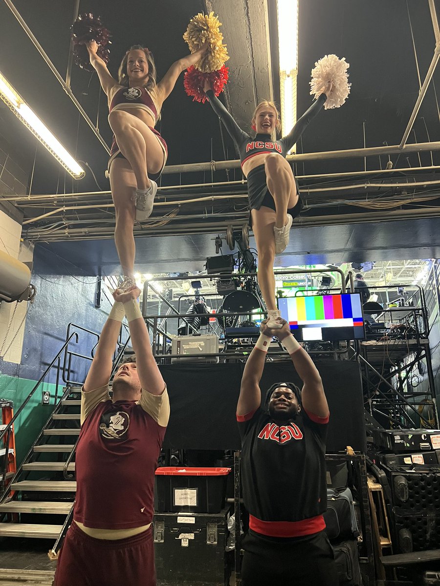 FSU_Cheer's tweet image. Having some fun pregame with NC state!  #wbbacc @Conference_CD
