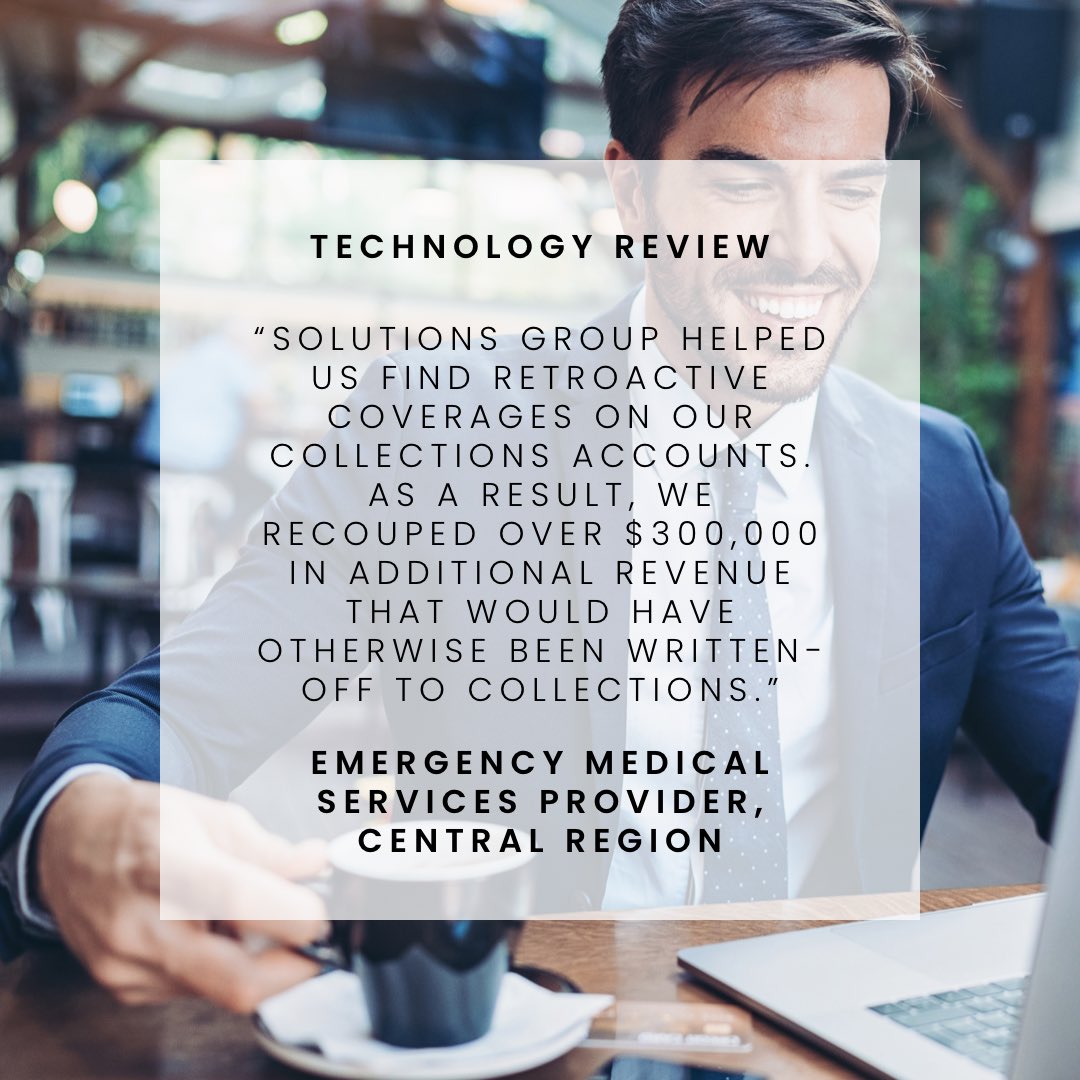 solution_sgroup's tweet image. See what our clients are saying about our technologies.

Let us help you recoup directly from insurance rather than billing the patient.

#solutionsgroup #technology #innovatetoelevate