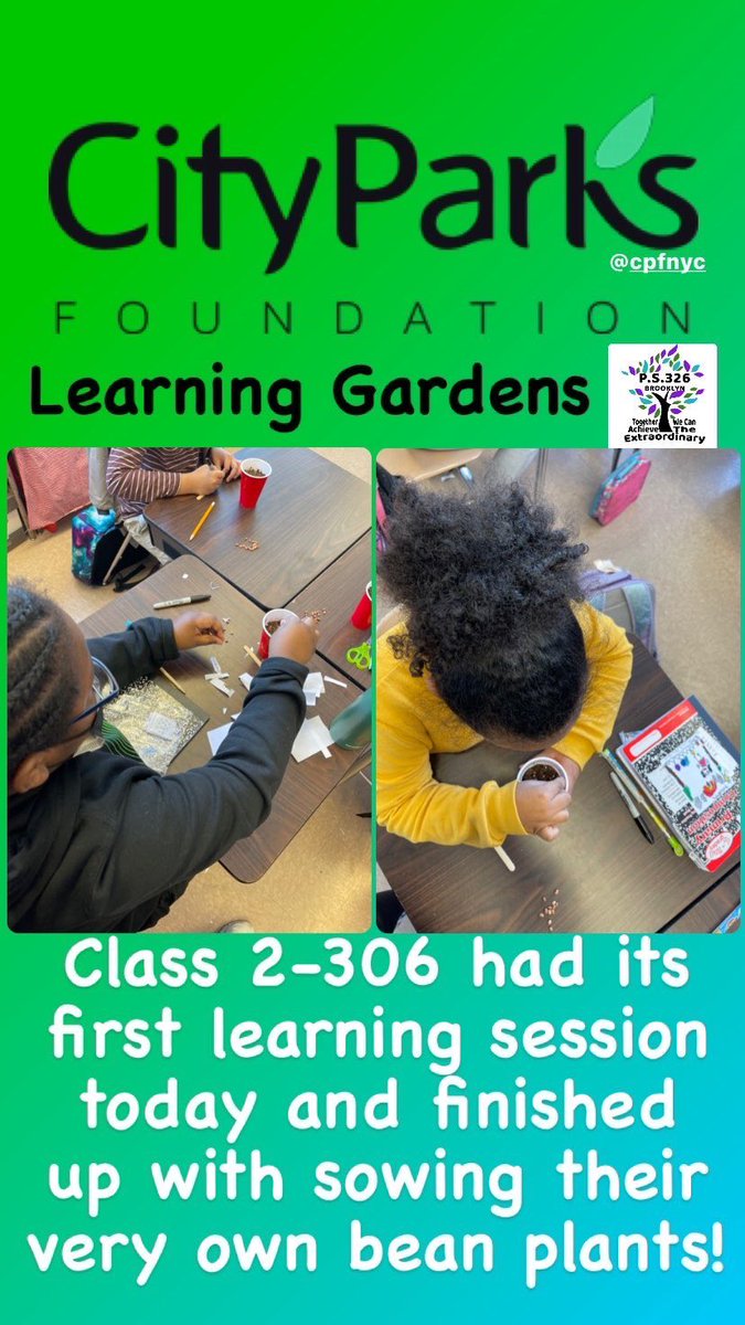 KPs326's tweet photo. In collaboration with the City Parks Foundation "Learning Gardens", P.S.326 students had the chance to learn about the life cycle of plants and even sow their very own bean plants! #ps326 #cityparks #learninggardens #beanplants @District22BKNY @NYCSchools https://t.co/iFWbX9RhAv