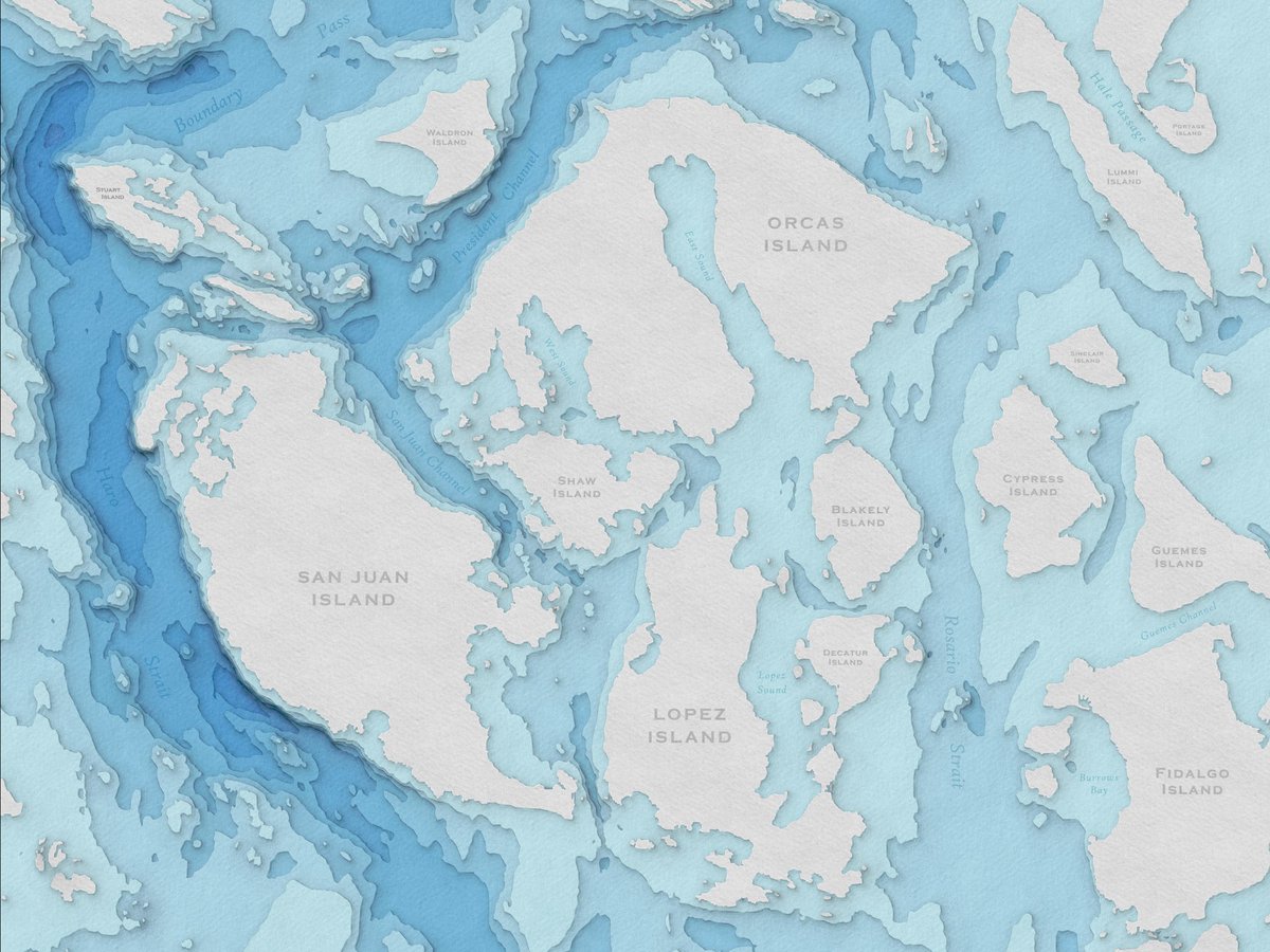 carly_ringer_'s tweet photo. I also love #GIS and #cartography!! This is one of my favorite creations from a few years ago. Bathymetry of the San Juan Islands, a Christmas gift for my dad. https://t.co/qBI2bOrfop