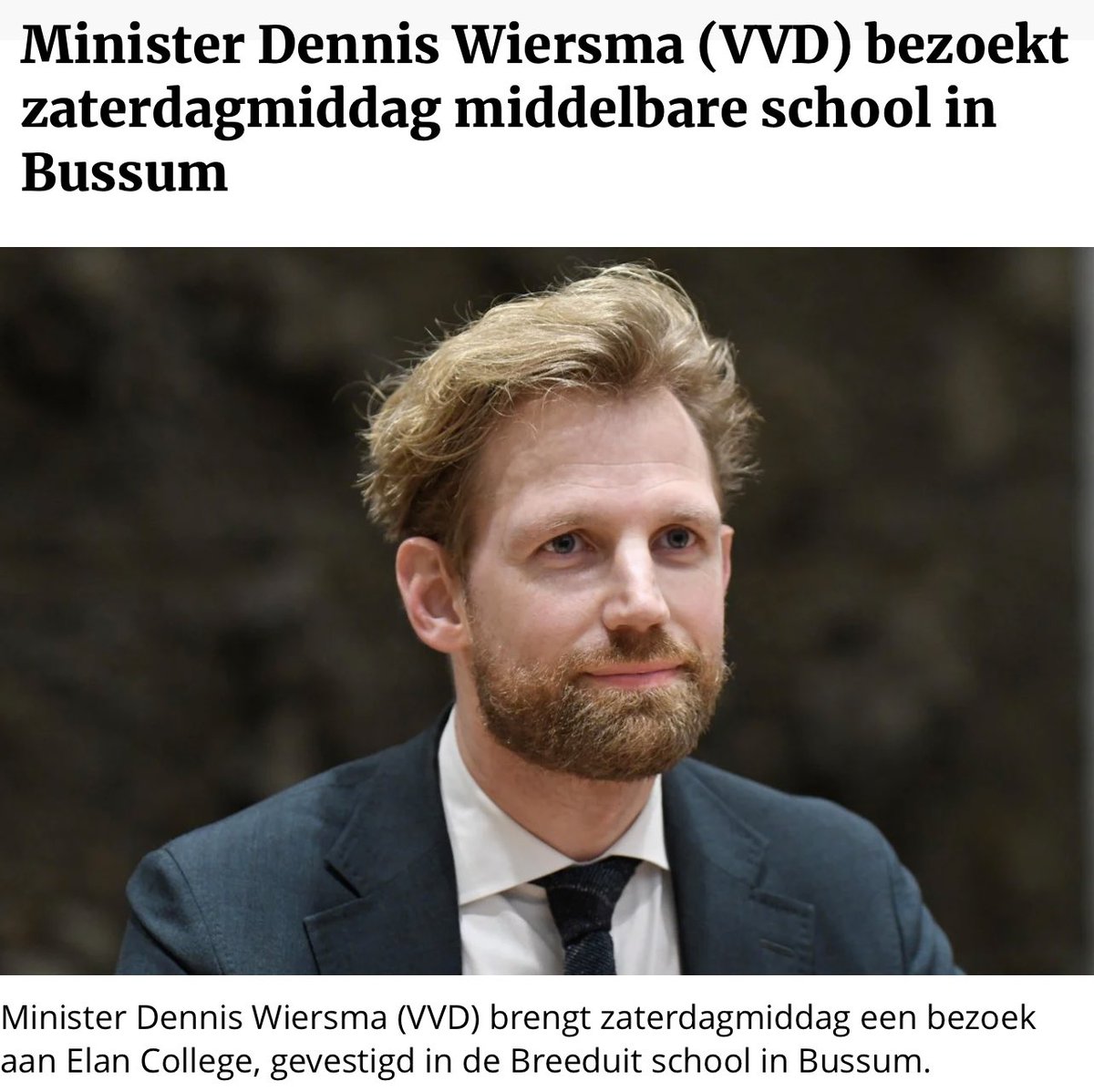 Trots dat minister <a href="/DennisWiersma/">Dennis Wiersma</a> morgen onze gemeente bezoekt en in gesprek gaat over het speciaal onderwijs! 

#gooisemeren #specialonderwijs #bussum #blijftgoedwordtbeter #kiesvvd