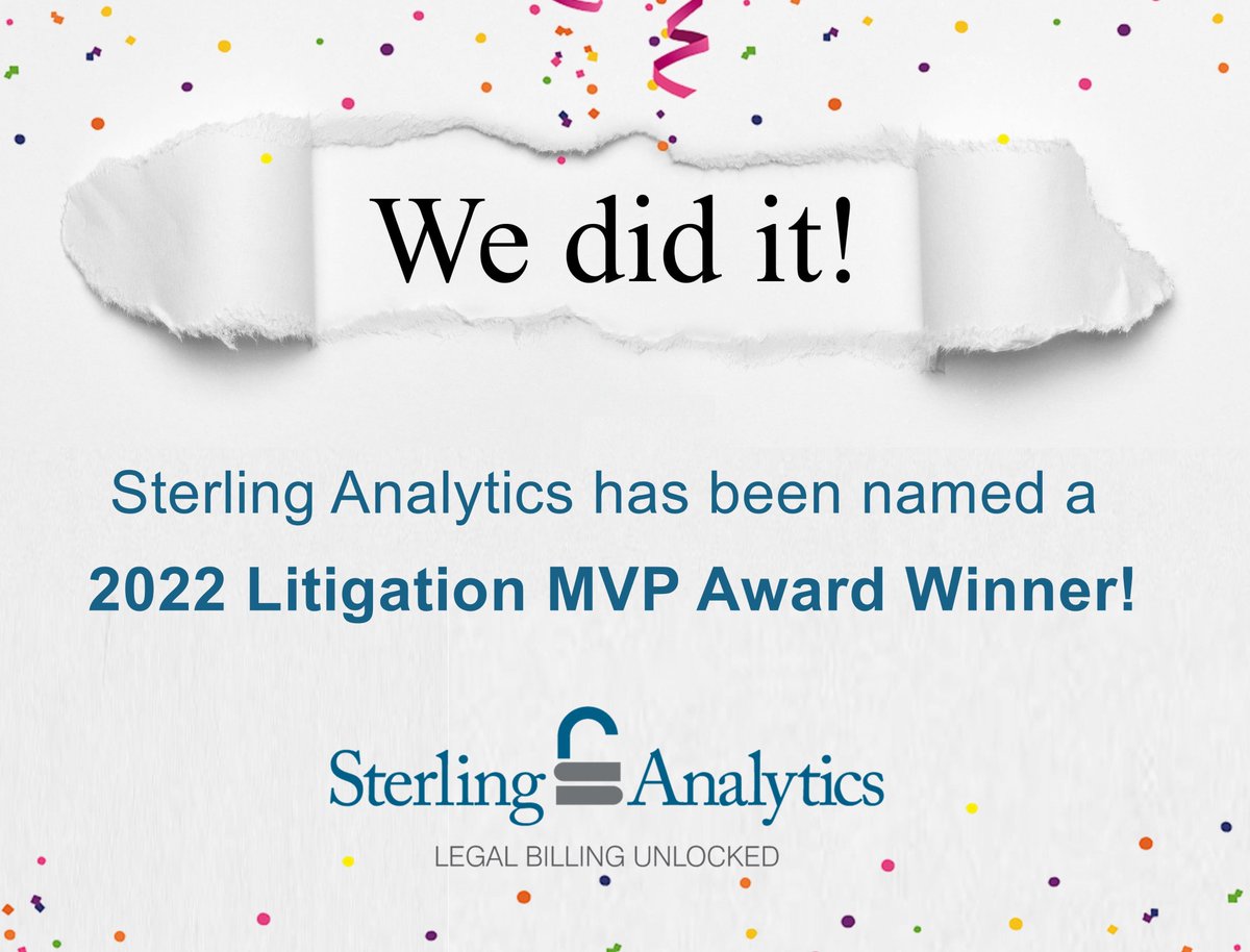 legalfees's tweet photo. CSAA Insurance Group's Legal Division has named Sterling Analytics a 2022 MVP Award Winner! To learn more, visit https://t.co/CyfZnfMr7M or contact us at info@sterlinganalytics.com.

#Litigation #MVP #Awards #Awards2022 #MVPWinner #LegalBillling #LegalPractice #CostControl #Team https://t.co/UvjTdAROcU