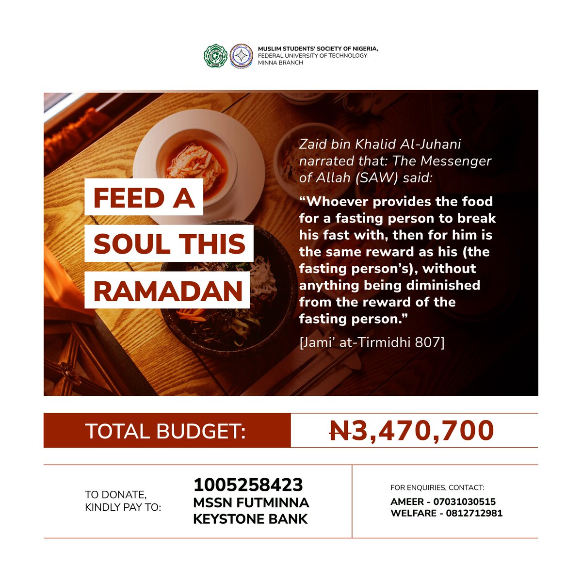 mssnfutmx's tweet photo. As-Salaamu Alaikum Wa Rahmatullaahi Wa Barakaatuh

Respected brothers and sisters in Islam . Ramadan is here again. How do you plan to increase your account this year? https://t.co/0T0NAcS7nl