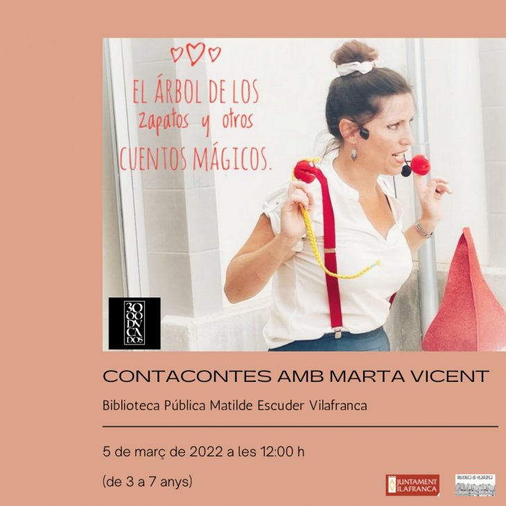 TurVilafranca's tweet photo. Mañana sábado, a las 12 h., #cuentacuentos en #Vilafranca para niñas/os de 3 a 7 años.
Marta Vicent (Cía. #3000Ducados) presentarà "El árbol de los zapatos y otros cuentos mágicos”, una versión teatralizada de los relatos de siempre, con un toque personal de fantasía y buen humor https://t.co/5ZVj9vCAEx