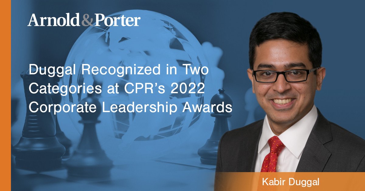 We're thrilled to congratulate Kabir Duggal, Ph.D, on <a href="/r_equality/">R.E.A.L. - Racial Equality for Arbitration Lawyers</a> winning <a href="/CPR_Institute/">CPR Institute</a>’s 2021 “Outstanding Contribution to Diversity in ADR” award. He also received the CPR “Rising Star in ADR” Award to celebrate and honor the next generation of arbitration leaders. 

#CPRAM22
