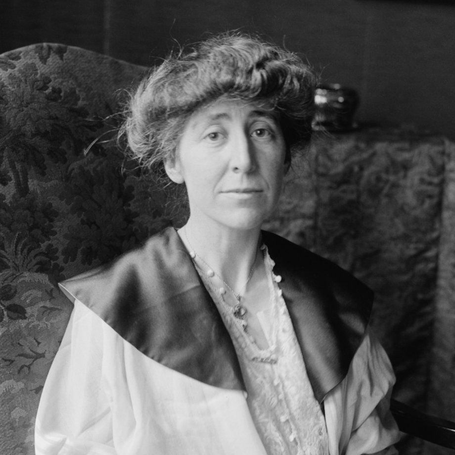 A black and white portrait of Jeannette Rankin.