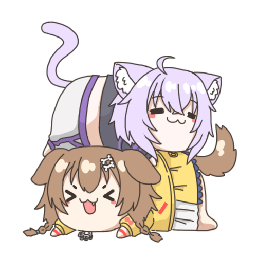 戌神ころね ,猫又おかゆ 「#できたてころね    
#絵かゆ 
#おかころ 」|裕司‧威爾斯(ウェルシュ)のイラスト