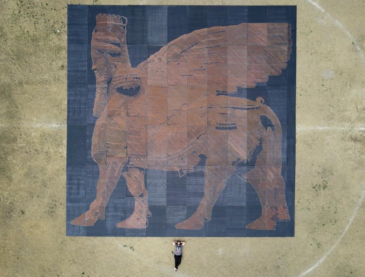 الشاب علي الراوي يعلن انهاء اكبر لوحةٍ لـ"الثور المجنح" بالمسامير واسلاك النحاس بقياس 204 متر مربع خلال 6 أشهر معبرا عن امله بأن تدخل موسوعة غينيس.