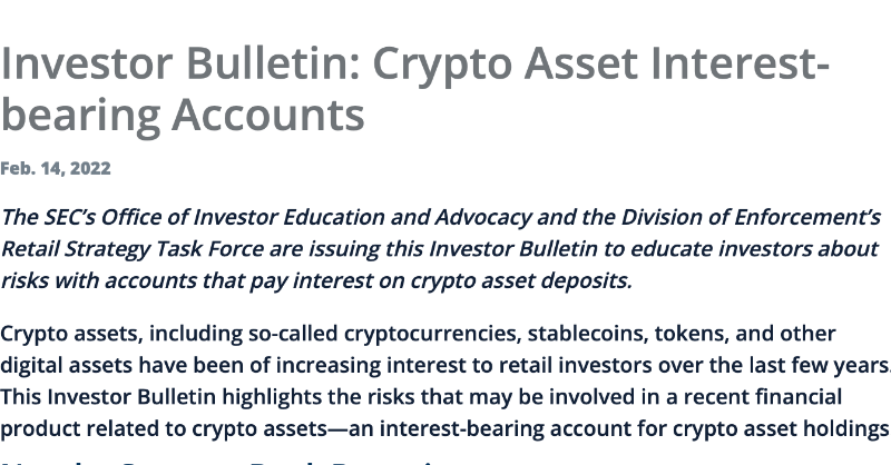 GenslerArchive's tweet photo. Check out @SEC_Investor_Ed’s Investor Bulletin: Crypto Asset Interest-Bearing Accounts.
