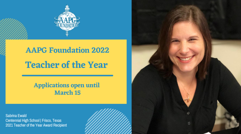 Earth science teachers, K-12. Have you submitted your application to the AAPG Foundation Teacher of the Year award?

Apply today at: ow.ly/Zo1550Iawoy