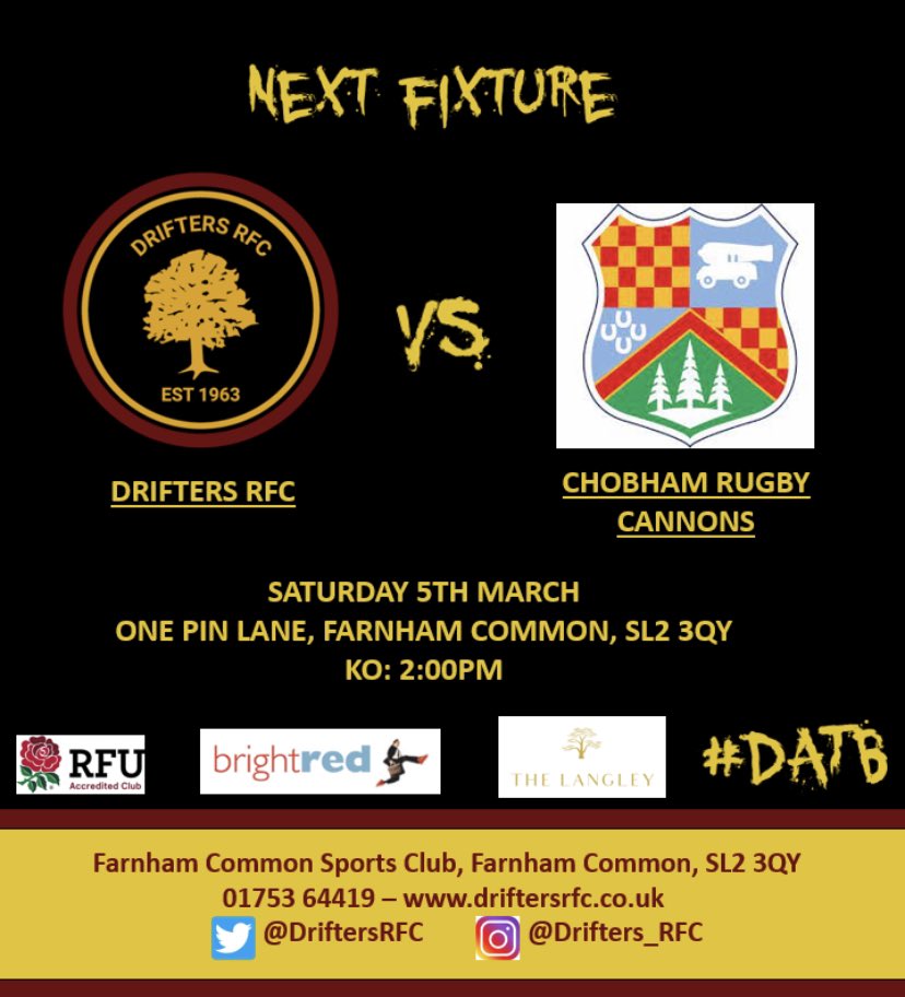 Drifters RFC (@driftersrfc) on Twitter photo π³π Drifters welcome <a href="/chobhamrugby/">Chobham Rugby</a> to One Pin Lane this weekend! ππ³
π One Pin Lane, SL2 3QY
π Saturday 5th March
β° 2pm KO
π Friendly fixture
#DATB π³π Drifters welcome <a href="/chobhamrugby/">Chobham Rugby</a> to One Pin Lane this weekend! ππ³
π One Pin Lane, SL2 3QY
π Saturday 5th March
β° 2pm KO
π Friendly fixture
#DATB