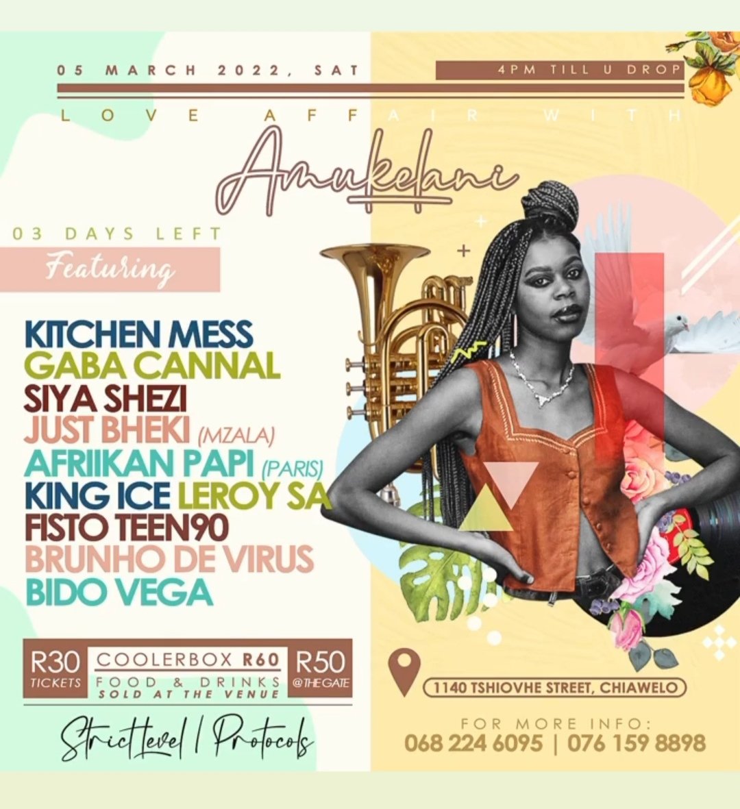 Love Affair With Amukelani.
Date: 05 March / Tomorrow
Get your tickets, Come through. 

Live Stream here youtu.be/xqndfPNi1Tw

Set the reminder on YouTube 
#LoveAffairWithAmukelani #KLO #Amukelani #Siyashezi #GabaCannal #JustBheki #AfrikanPapi #KitchenMess #BBMzansi