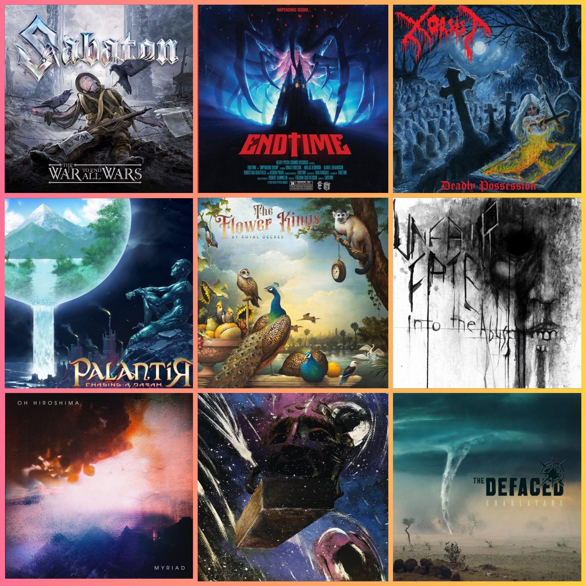 Vegmarg's tweet photo. NEW RELEASES THIS WEEK! @sabaton #Endtime @ohhiroshima #Xorsist #UnfairFate #Jirm #TheFlowerKings #Palantír #TheDefaced 🇸🇪 https://t.co/wvGxUgl3nZ