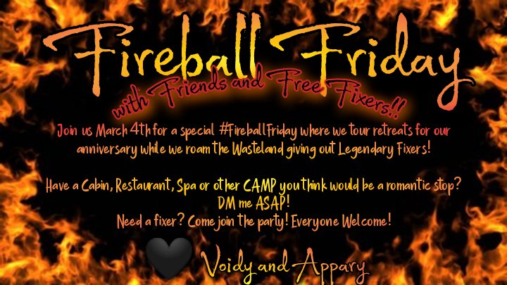TheVoidMaiden's tweet photo. If you had a bar or establishment that didn't get seen on the #BarCrawl76, that was scheduled for my bday, drop in and show us tonight!
We've had some connectivity issues on the PS4 but the 5 has been pretty good so let's try again!
#PSN
#Fallout76
#FireballFriday
#FreeFixers https://t.co/3IvcIH2O91