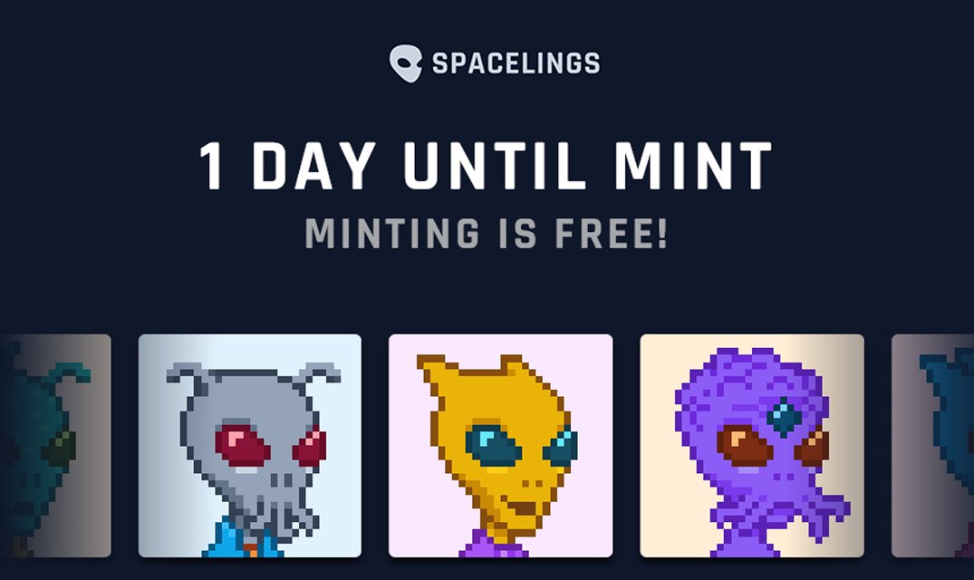 SpacelingsXYZ's tweet photo. Just 1 day until @SpacelingsXYZ are available to mint. Minting is free!

https://t.co/YNFeyiQQ18

#NFT #NFTs #NFTDrop #NFTGiveaway #NFTProject #NFTArtist #NFTCollector #NFTCollectors #NFTCommunity https://t.co/HT7bgF771K